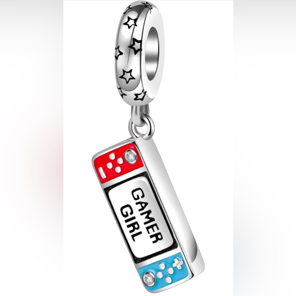 Silver, Red & Blue “Gamer Girl” Dangle Controller Charm
